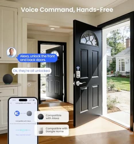 Veise VE012W-B Smart Wi-Fi Deadbolt Lock with Handle Set, Satin Nickel | App & Voice Control thumbnail 4
