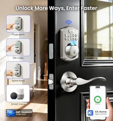 Veise VE012W-B Smart Wi-Fi Deadbolt Lock with Handle Set, Satin Nickel | App & Voice Control thumbnail 3
