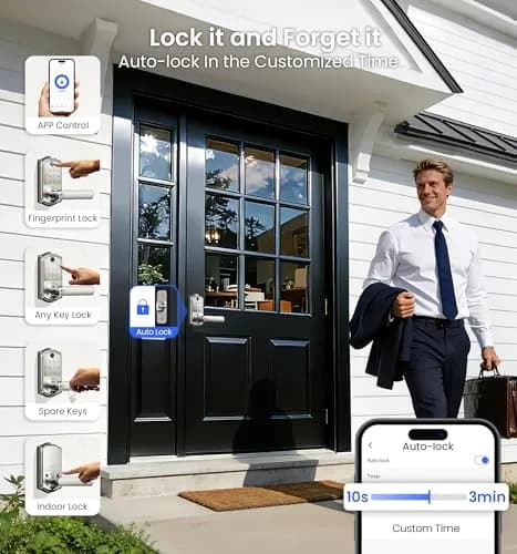 Veise VE019 Smart Lever Lock with Handle, Fingerprint Keyless Entry Door Lock, Satin Nickel | ANSI Grade 3 & BHMA Tested thumbnail 7