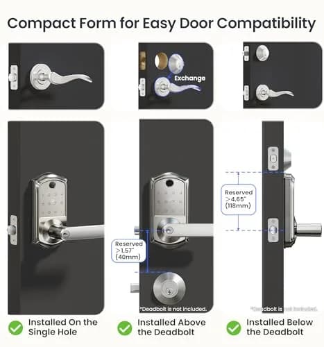 Veise VE019 Smart Lever Lock with Handle, Fingerprint Keyless Entry Door Lock, Satin Nickel | ANSI Grade 3 & BHMA Tested thumbnail 8