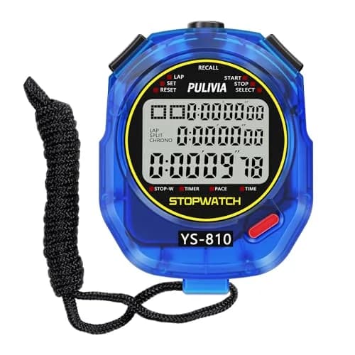 PULIVIA Digital Stopwatch Timer with Lanyard - 10 Splits/Laps, Countdown, Pace Mode, Blue thumbnail 1