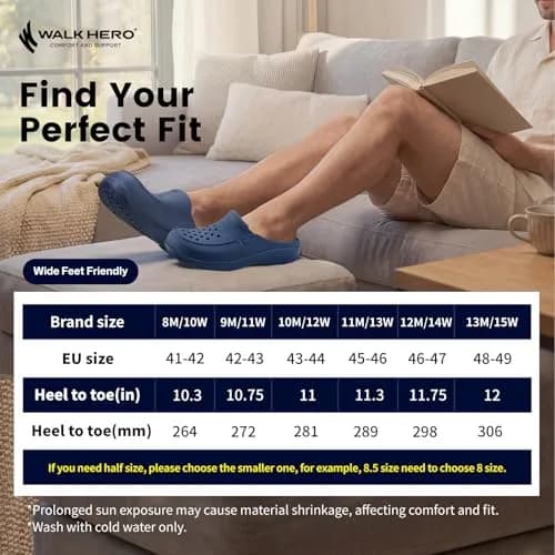 WALK·HERO COMFORT AND SUPPORT Garden Clogs for Men with Arch Support, Cushion Footbed | Lightweight, Slip-Resistant, Wide Toe thumbnail 7
