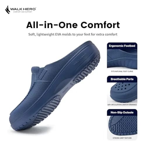 WALK·HERO COMFORT AND SUPPORT Garden Clogs for Men with Arch Support, Cushion Footbed | Lightweight, Slip-Resistant, Wide Toe thumbnail 3