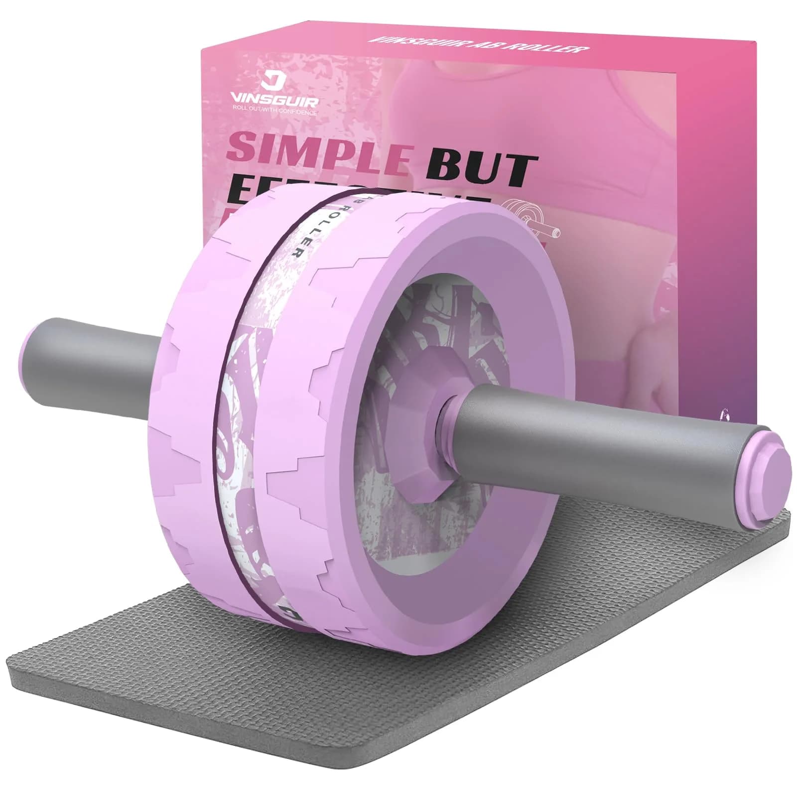 VINSGUIR Ab Roller Wheel for Core & Abs | Supports Up to 440 lbs | Portable Fitness Equipment with Knee Pad — Purple