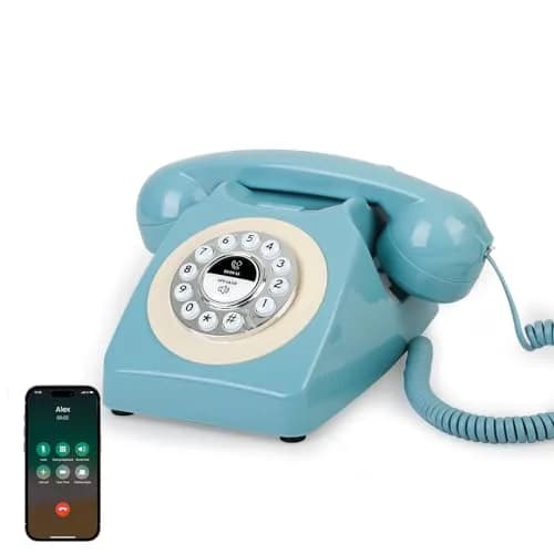 Aokpsrt Retro Blue Bluetooth Landline Phone | Mid-Century Style Desk Telephone with Vintage Ringtones (0.811 Fl Oz) thumbnail 1