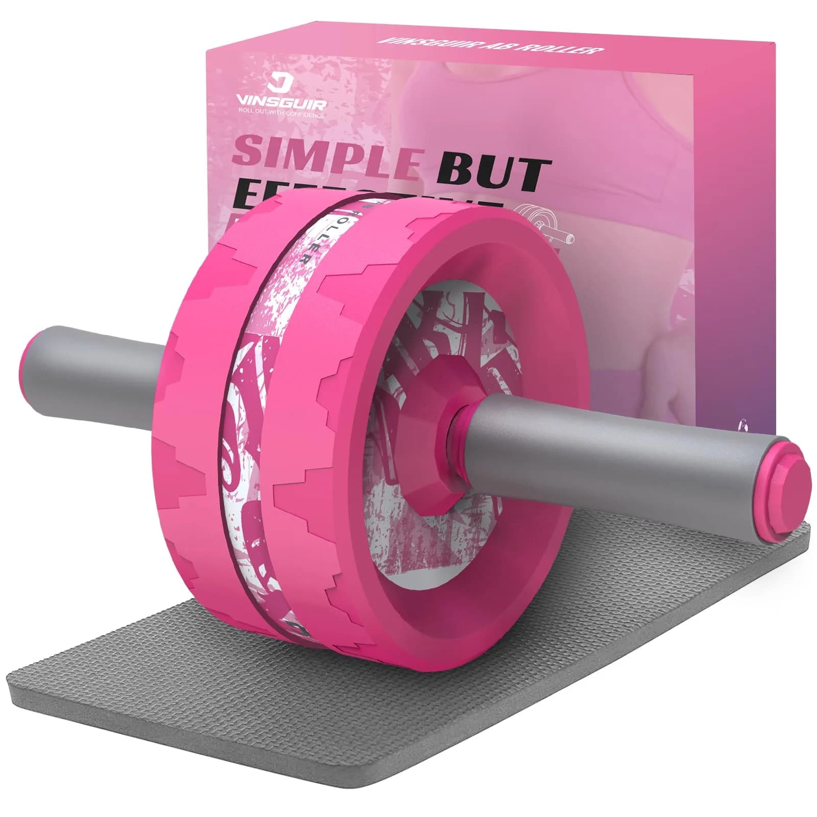 VINSGUIR Ab Roller Wheel for Core & Abs | Supports Up to 440 lbs | Portable Fitness Equipment with Knee Pad — Pink