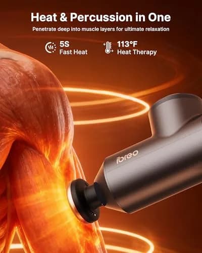ibreo Surge Pro Deep Tissue Massage Gun with Heat | Percussion Muscle Massager for Pain Relief, 12mm Amplitude, 4 Speeds, 6 Heads, Handheld, 1.74 lbs thumbnail 4