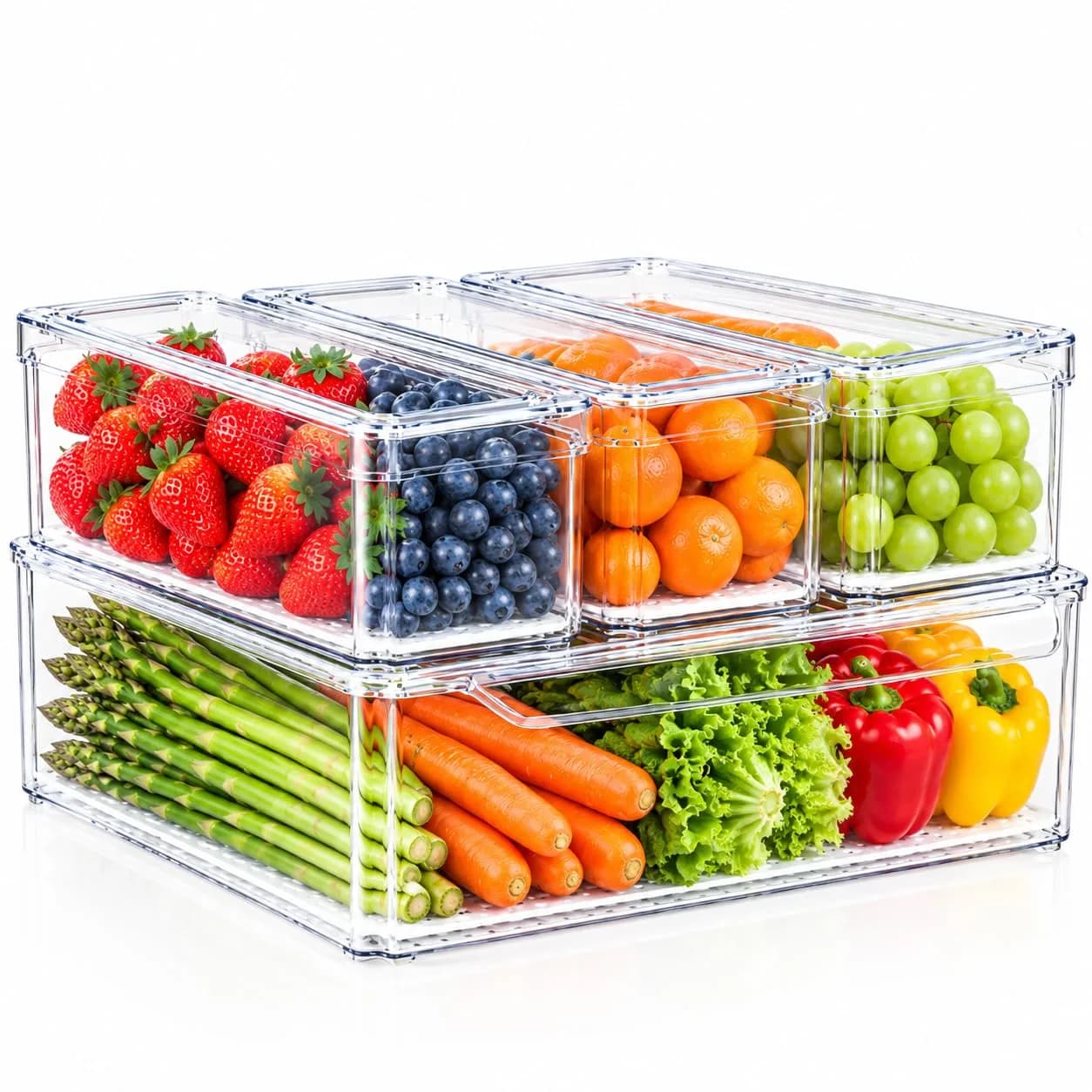 ZIJUND 6 Pack Fridge Organizer Bins with Lids, Stackable Clear Storage — 4 Bins（Have a XXXL size bin）