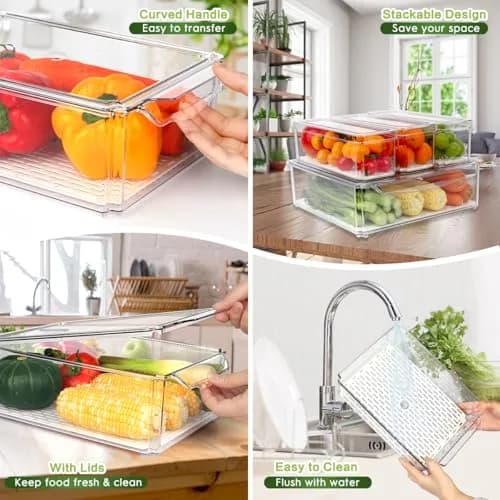 ZIJUND Food Storage Container Set with Lids | Stackable BPA-Free Clear Plastic Bins for Fridge & Pantry (4 Pack, 6.5L) thumbnail 4