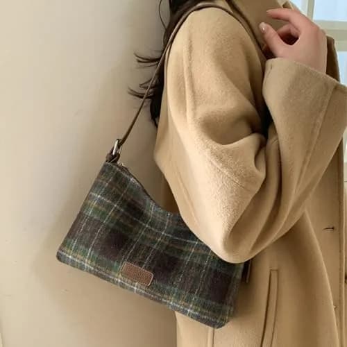 Oagasi Crossbody Bag Green | Vintage Plaid Leather Tote for Women (10.24in x 2.76in x 6.3in) thumbnail 3