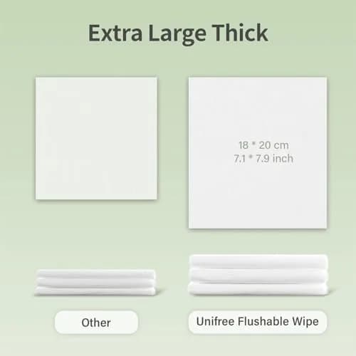 UNIFREE Flushable Wipes XL | Gentle, Septic & Sewer Safe, Biodegradable, 4 Large Packs (320 Wipes) thumbnail 2