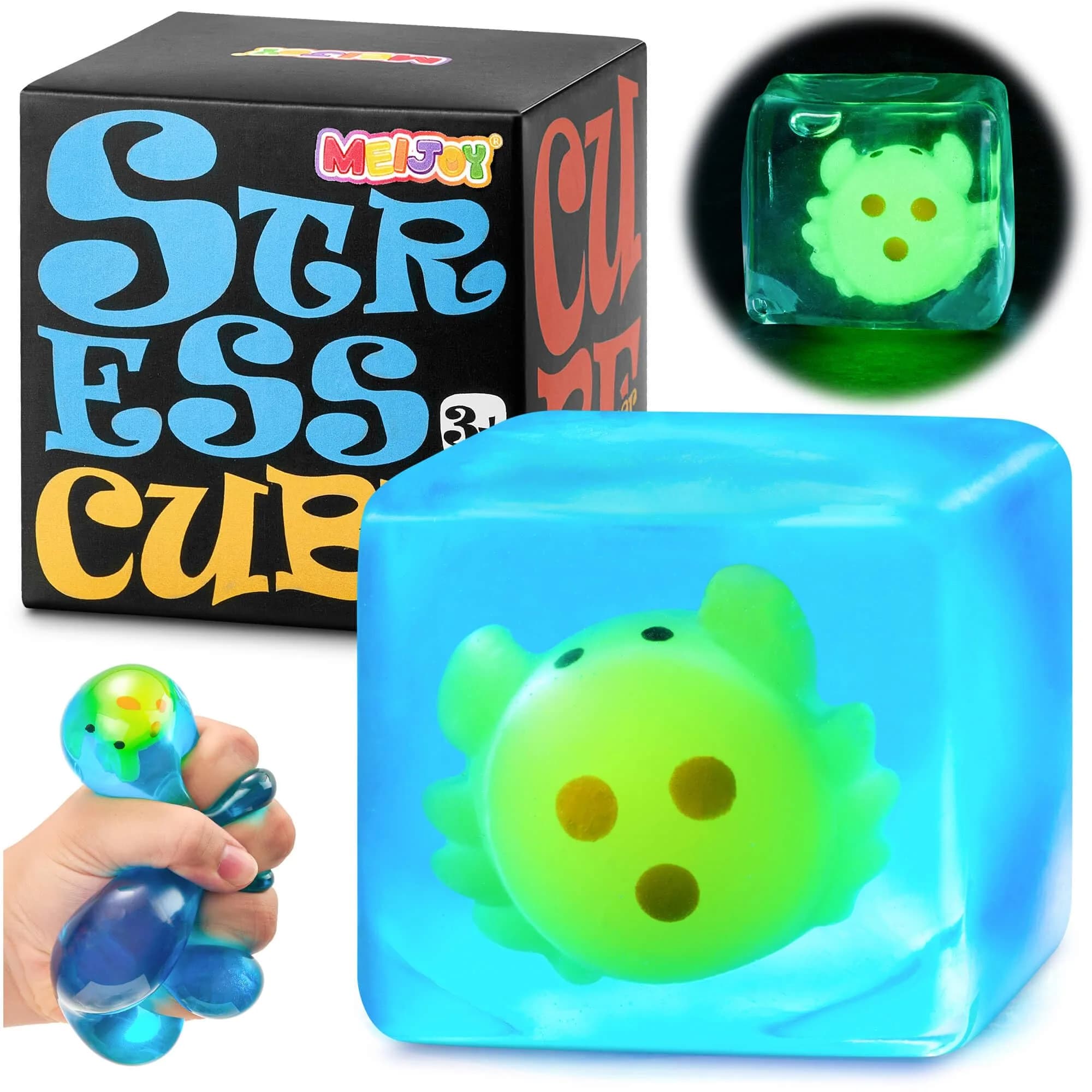 Meijoy Stress Cube Squishy Fidget Toy 6.0cm (2.36 inches) | Glow-in-the-Dark Crab Mochi Inside — Crab02