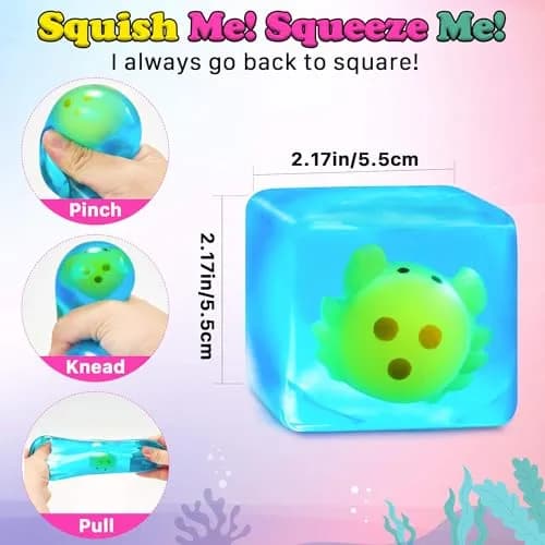 Meijoy Stress Cube Squishy Fidget Toy 6.0cm (2.36 inches) | Glow-in-the-Dark Crab Mochi Inside thumbnail 2
