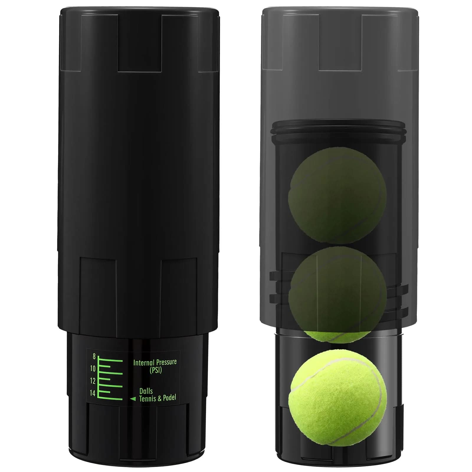 Soulchen Tennis Ball Pressurizer for 3 Balls, Black | Maintains 14 Psi Bounce - main product image