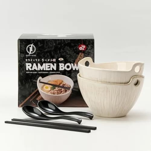 JH JIEMEI HOME Ramen Bowl with Chopsticks & Spoons, 7 Inch Ceramic Set of 2 | Dishwasher Safe for Pho, Udon, Soba, Salad, Pasta thumbnail 9