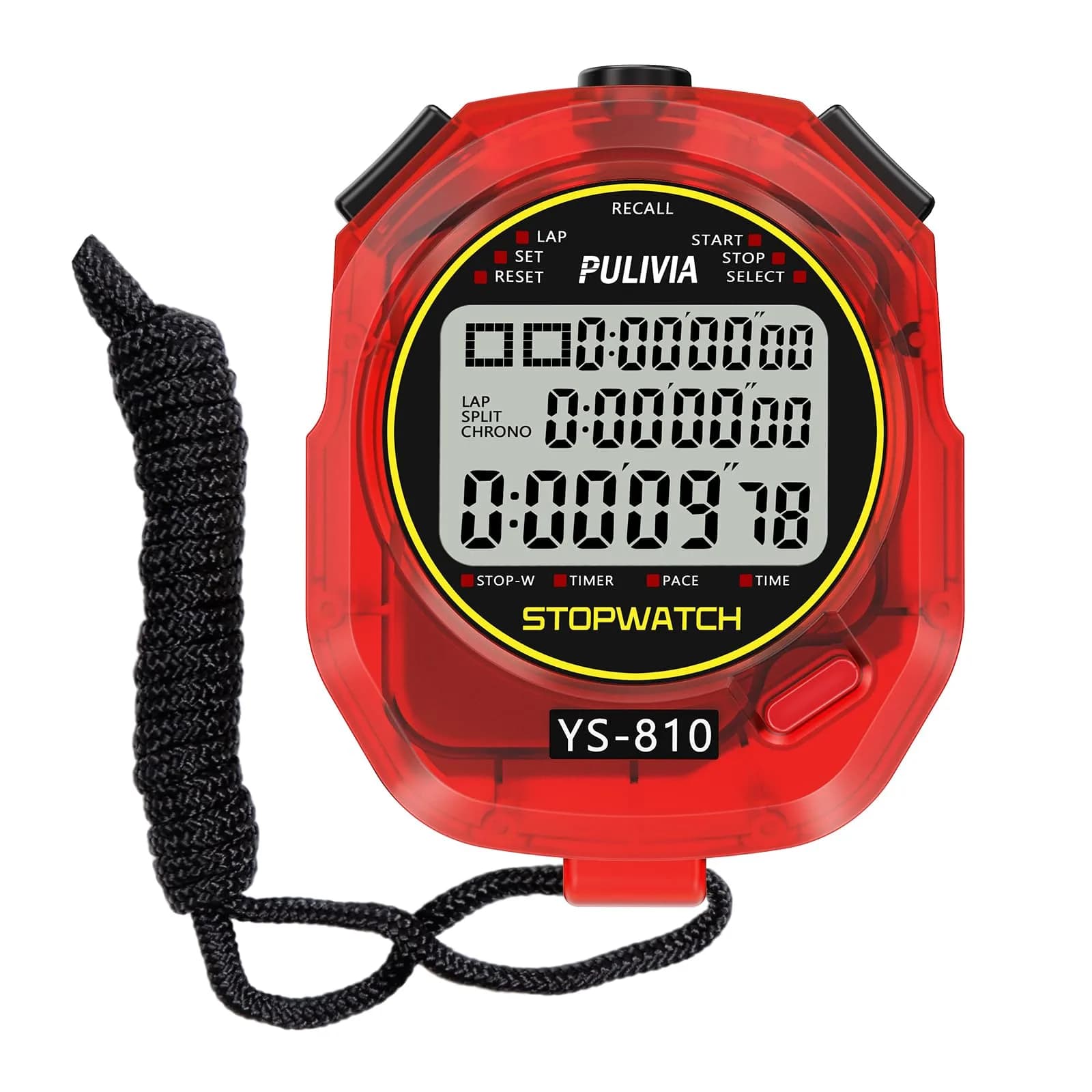 PULIVIA Digital Stopwatch Timer with 10 Laps/Splits & Countdown | 100th Second Accuracy