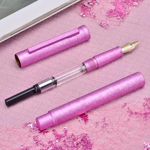 Asvine 1851 Forest Fountain Pen Pink Ice Flowers Bent Nib 13.8cm (5.43 in) | Classic Design with Converter and Metal Pen Case thumbnail 5