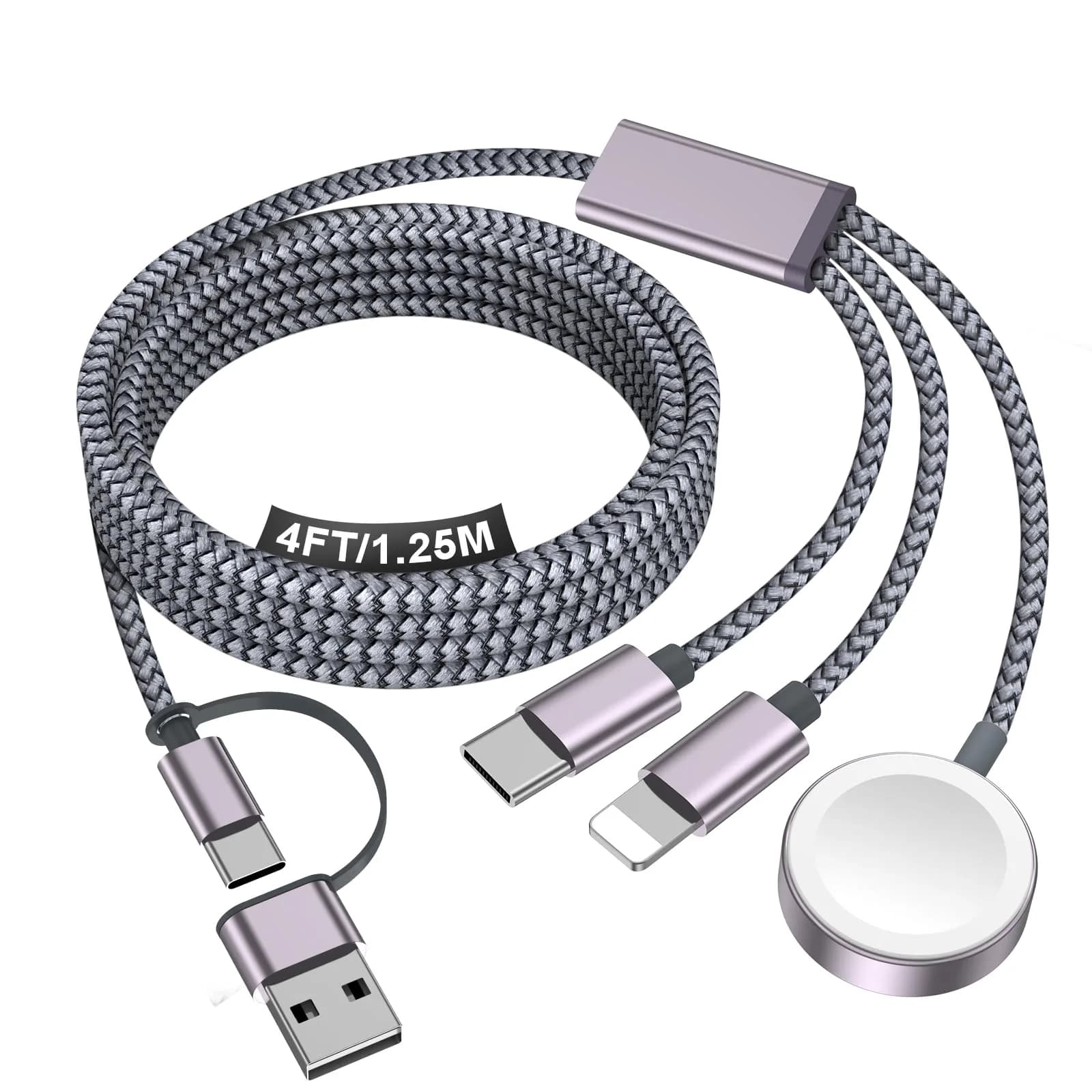 xiwxi 3-in-2 Multi-Charging Cable 1.5m (4.9ft) | Fast Charging for Apple Watch, iPhone, USB-C Devices - main product image