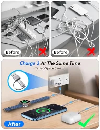 xiwxi 3-in-2 Multi-Charging Cable 1.5m (4.9ft) | Fast Charging for Apple Watch, iPhone, USB-C Devices thumbnail 5