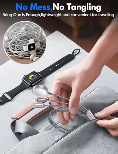 xiwxi 3-in-2 Multi-Charging Cable 1.5m (4.9ft) | Fast Charging for Apple Watch, iPhone, USB-C Devices thumbnail 3