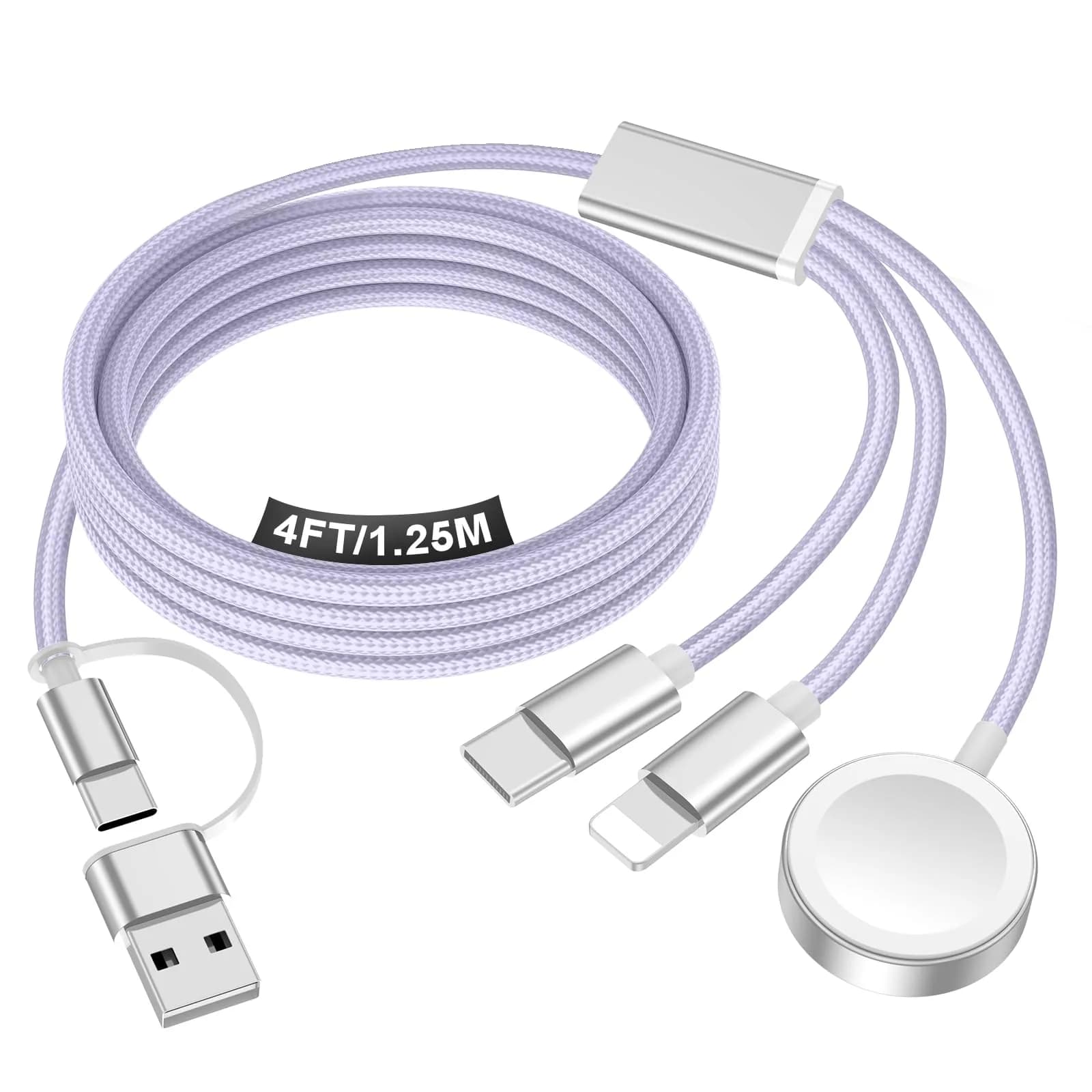 xiwxi 3-in-2 Multi Charging Cable 1.5m (4.9ft) | MFi Certified Fast Charging for Apple Watch, iPhone, USB-C