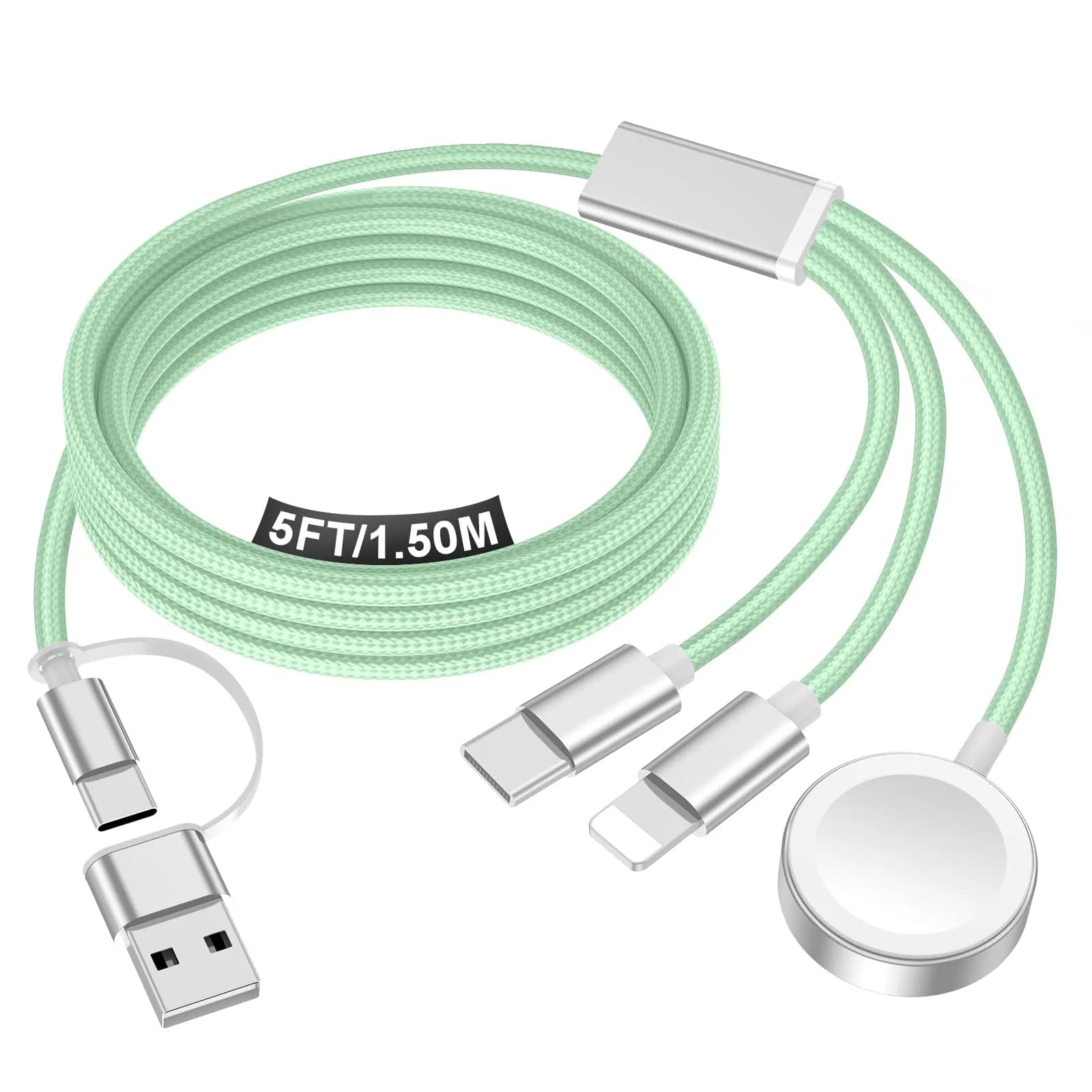 xiwxi 3-in-2 Multi-Charging Cable 1.5m (4.9ft) | MFI Certified Fast Charging for Apple Watch, iPhone, USB-C