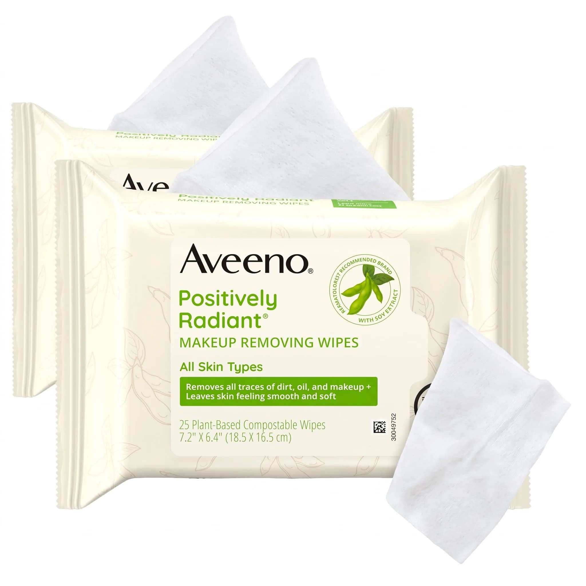 Aveeno Positively Radiant Makeup Remover Wipes, 25 Count | Brightening, Gentle & Hypoallergenic - main product image