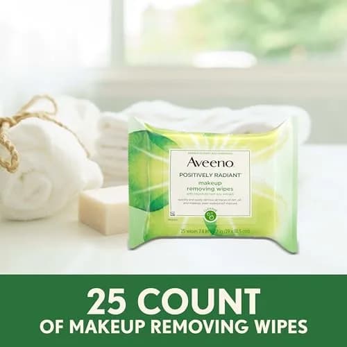 Aveeno Positively Radiant Makeup Remover Wipes, 25 Count | Brightening, Gentle & Hypoallergenic thumbnail 6
