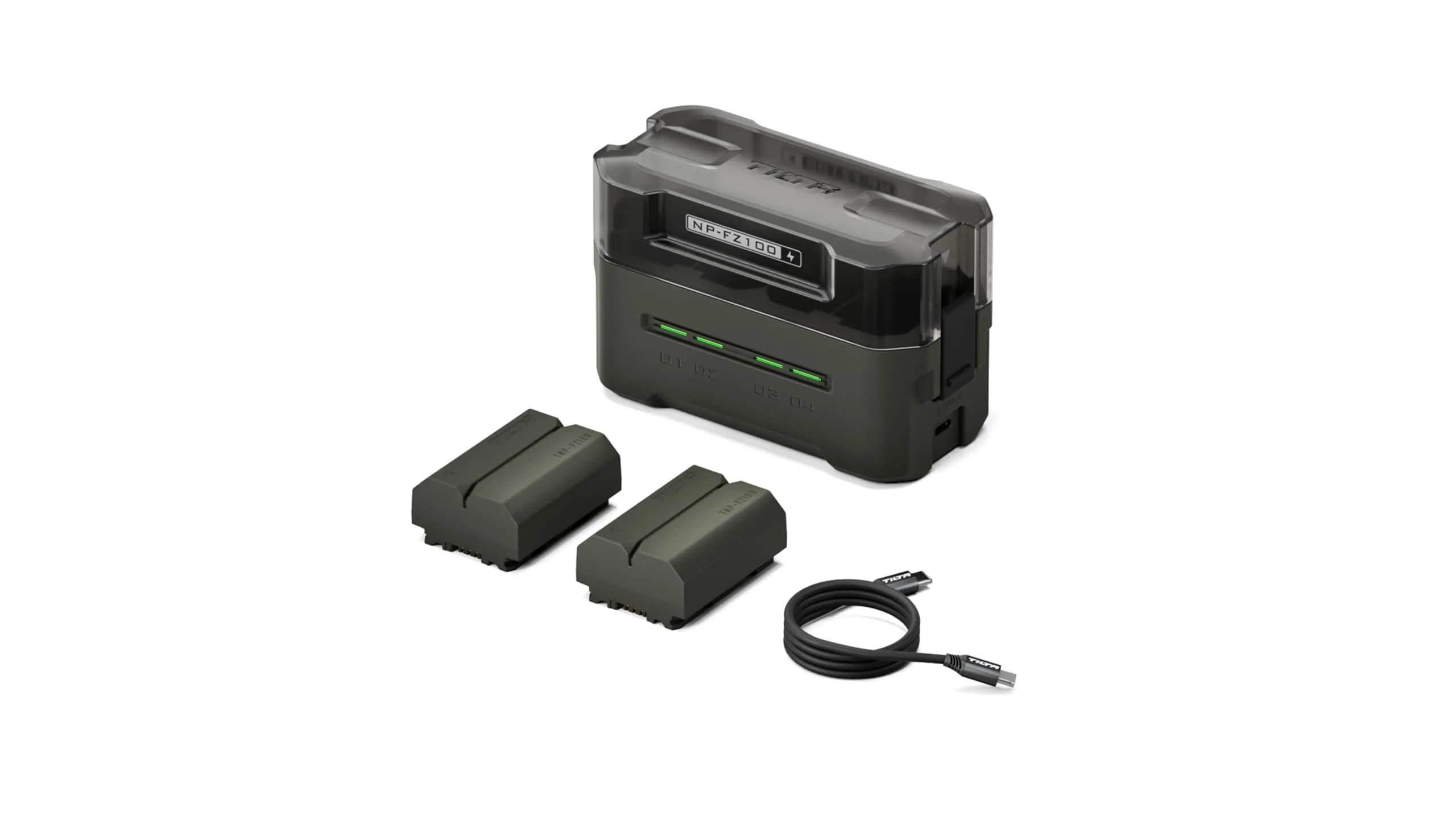 Tilta NP-FZ100 Portable Charging Station | 4-Channel 45W PD Fast Charging, Green — Green / 2 Batteries + 1 Charger