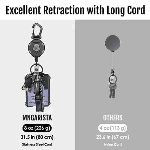 MNGARISTA Heavy Duty Retractable Keychain 8-Pack | 21.3cm (8.4in) Carabiner Badge Holder with 80cm (31.5in) Steel Cord thumbnail 4