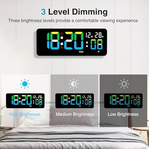 XREXS 12.2 Inch Digital Wall Clock WiFi Sync with Seconds & Remote Control | Large LED Display, Multi-Color Brightness, Calendar & Timer thumbnail 5