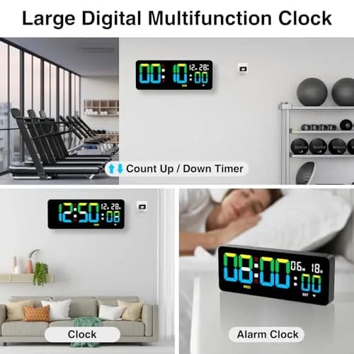 XREXS 12.2 Inch Digital Wall Clock WiFi Sync with Seconds & Remote Control | Large LED Display, Multi-Color Brightness, Calendar & Timer thumbnail 6