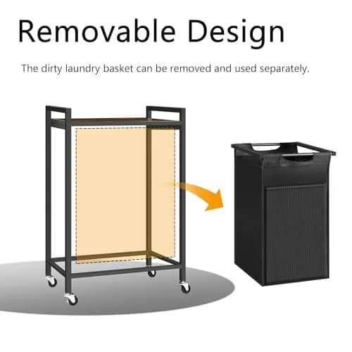 BRITEMART Laundry Hamper with Shelf 69L | Metal Frame, Lockable Wheels, Removable Bags thumbnail 2