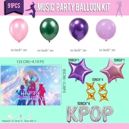 froufing Purple Green Pink Balloon Arch Garland Kit with Kpop Letter Mylar Balloons (91 Count) thumbnail 6