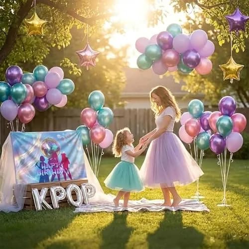 froufing Purple Green Pink Balloon Arch Garland Kit with Kpop Letter Mylar Balloons (91 Count) thumbnail 3