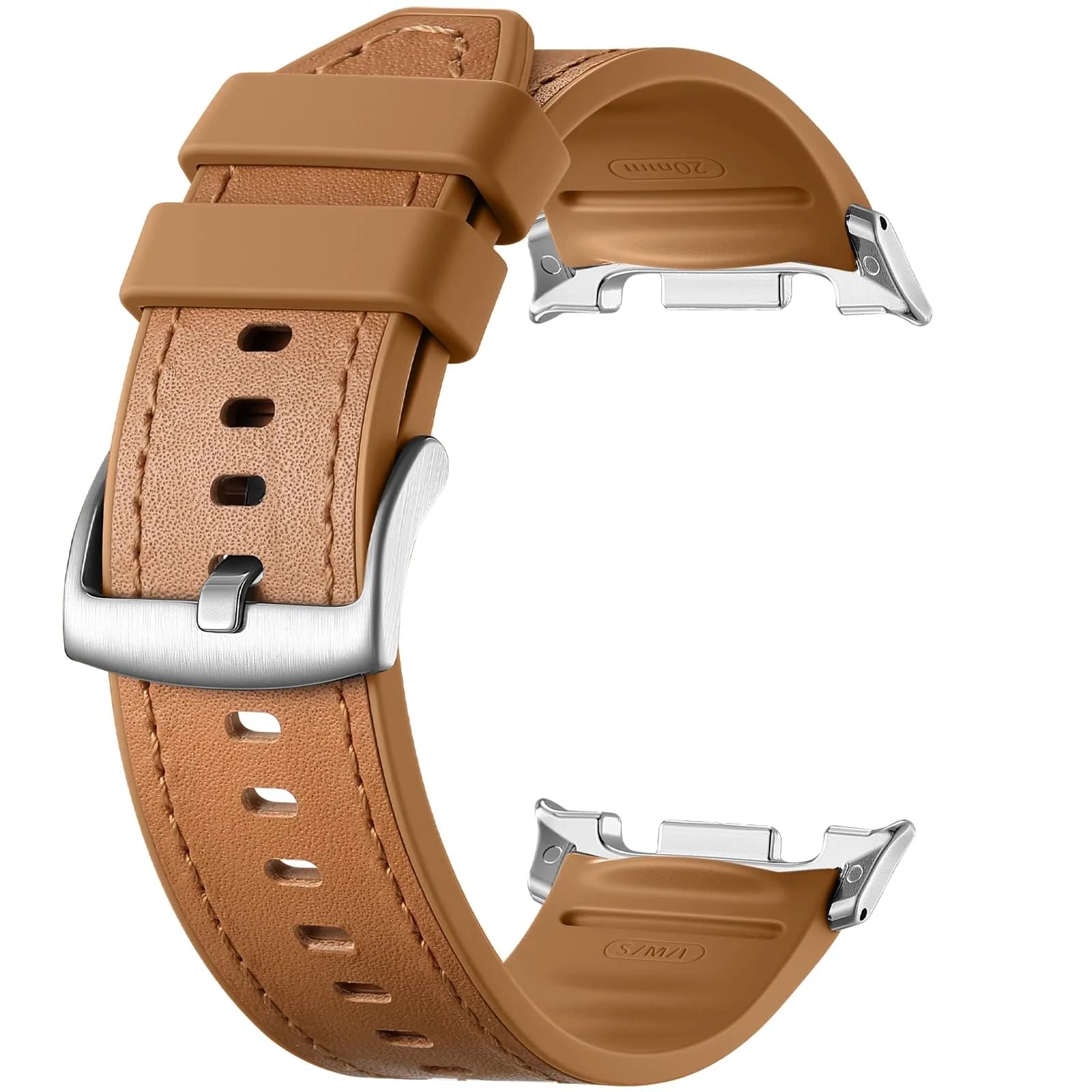 Dirrelo Hybrid Leather Silicone Watch Band for Galaxy Watch 8/9 40mm/44mm & Classic 46mm | Comfortable & Durable — B-Light Brown