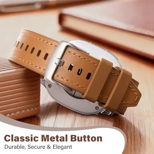 Dirrelo Hybrid Leather & Silicone Watch Band Compatible with Samsung Galaxy Watch 8/9 40mm/44mm & Classic 46mm | Breathable, Sweat-Resistant, Hypoallergenic thumbnail 4