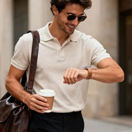 Dirrelo Hybrid Leather & Silicone Watch Band Compatible with Samsung Galaxy Watch 8/9 40mm/44mm & Classic 46mm | Breathable, Sweat-Resistant, Hypoallergenic thumbnail 8