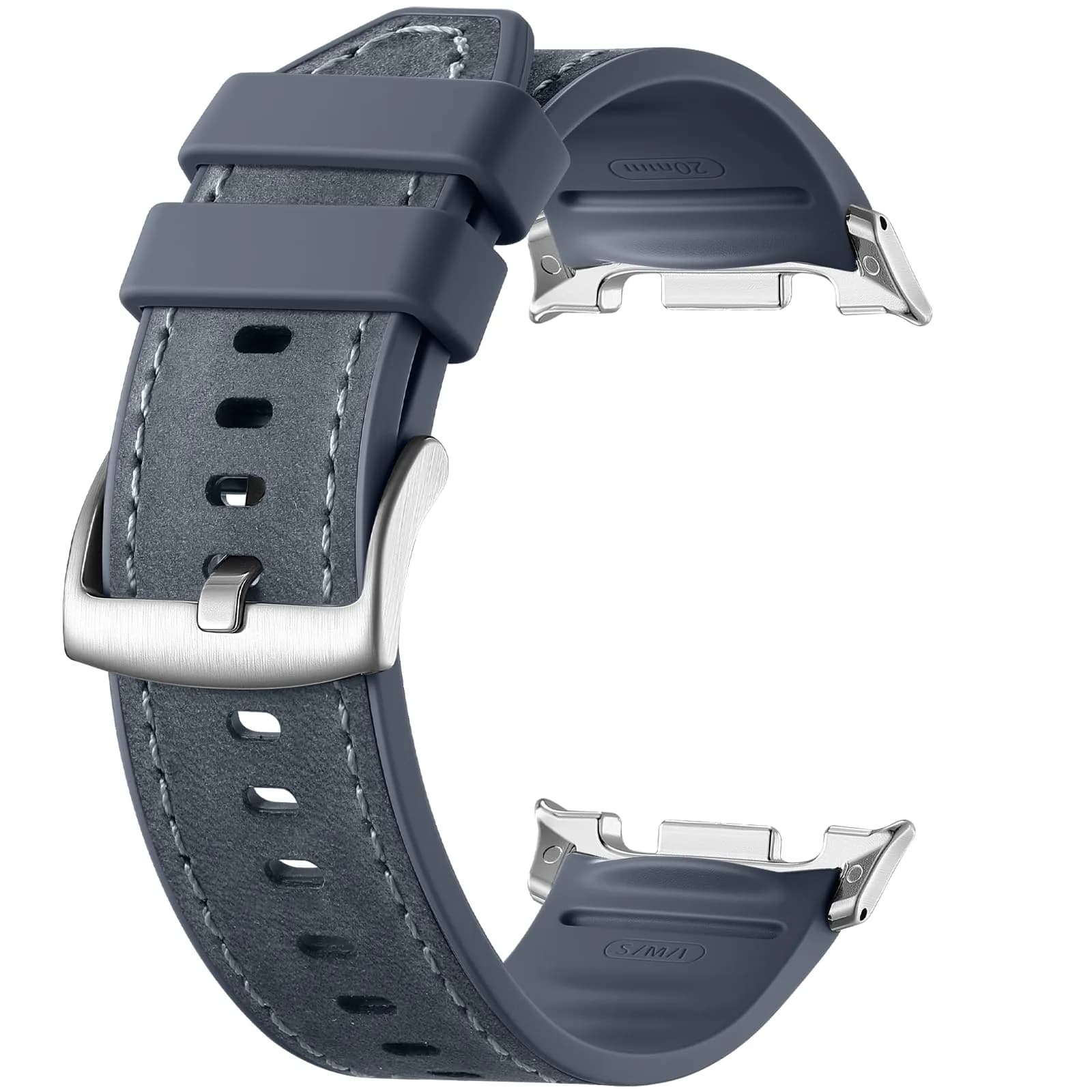 Dirrelo Hybrid Leather Silicone Watch Band for Galaxy Watch 8/9 40mm/44mm & Classic 46mm | Comfortable & Durable — Blue Gray