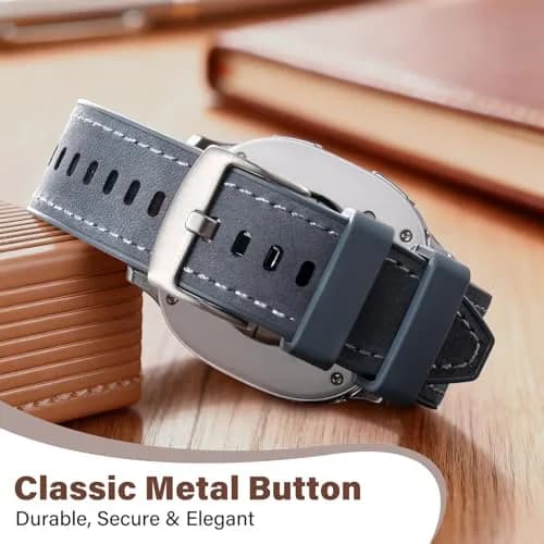 Dirrelo Hybrid Leather & Silicone Watch Band Compatible with Samsung Galaxy Watch 8/9 40mm/44mm & Classic 46mm | Breathable, Sweat-Resistant, Hypoallergenic thumbnail 4