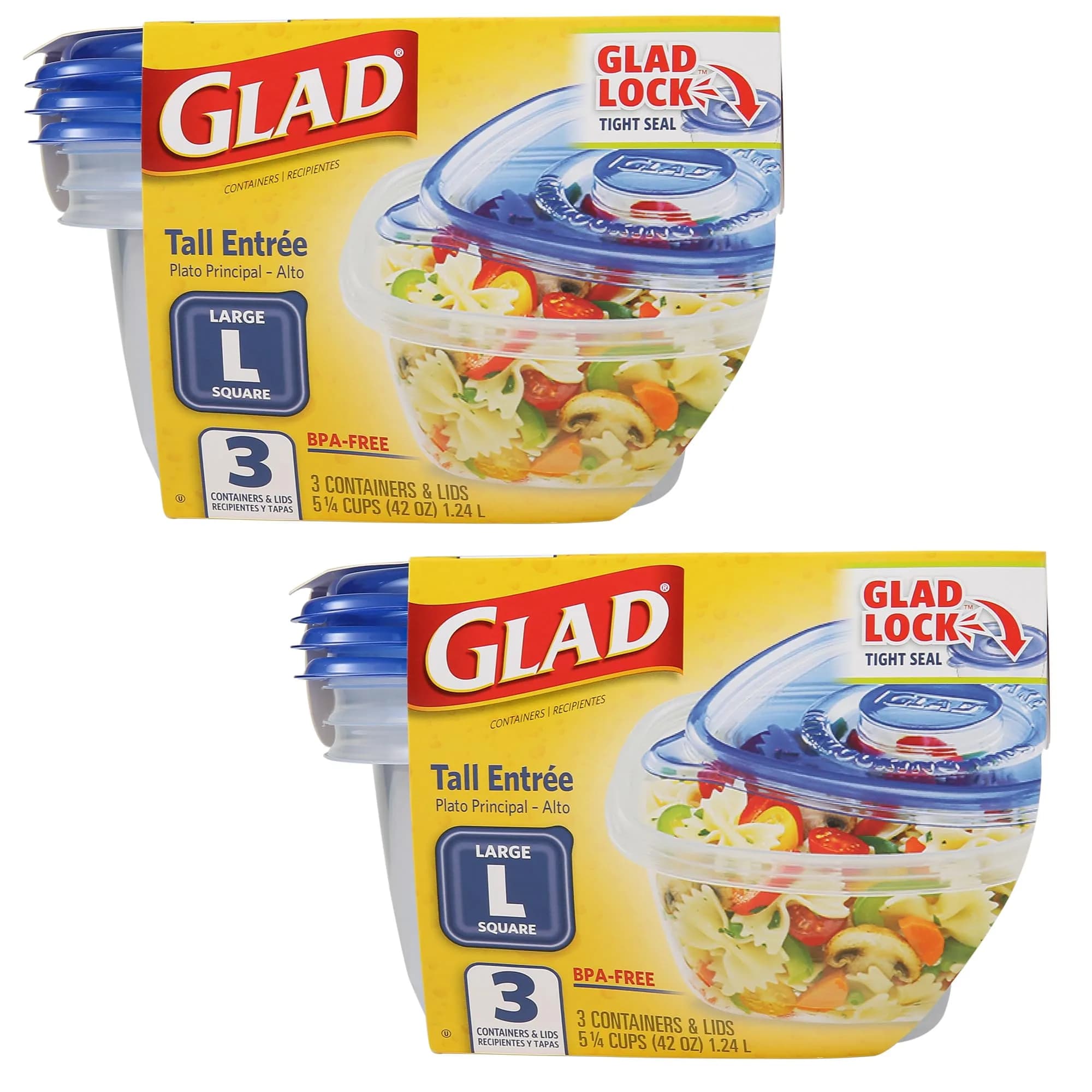 Glad GladWare Tall Entree Containers, Large Square, 42 Oz, 3 Count, 2-Pack
