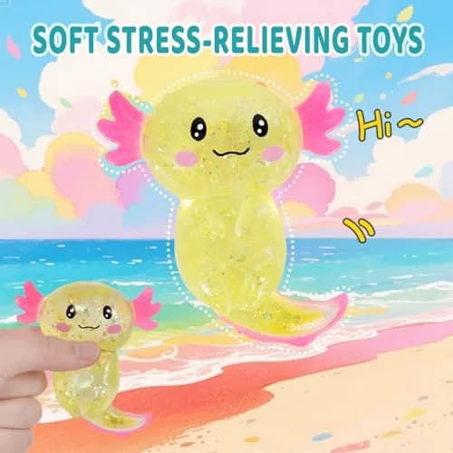 Puffwize Axolotl Squishy Stress Relief Toy Glitter Fidget Toy Yellow | 8.9 cm (3.5 inches) thumbnail 7