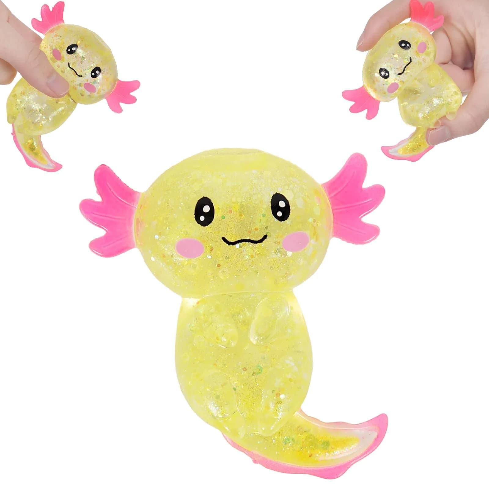 Puffwize Axolotl Squishy Toy Squeeze Stress Ball 9.5cm (3.74") | Non-Toxic Sensory Toy for Kids & Adults — Yellow
