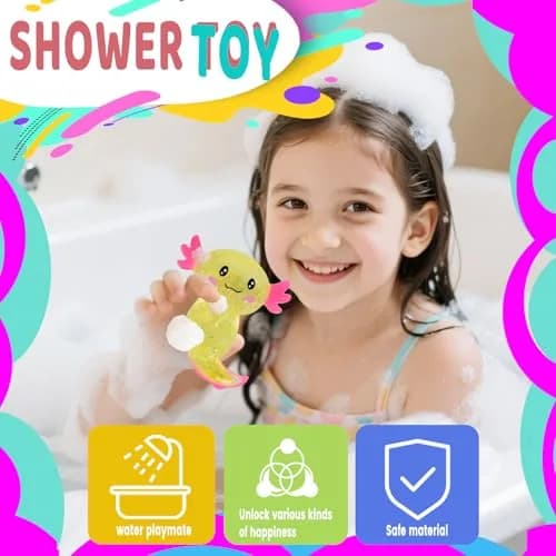 Puffwize Axolotl Squishy Stress Relief Toy Glitter Fidget Toy Yellow | 8.9 cm (3.5 inches) thumbnail 4