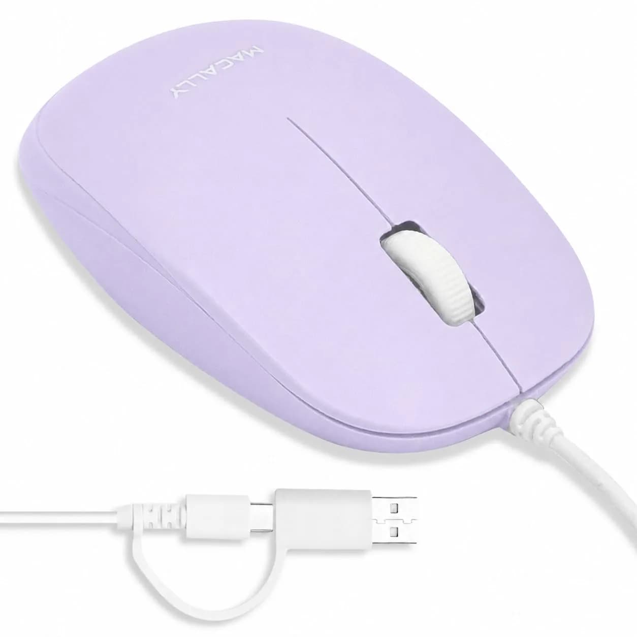 Macally Wired Mouse for Mac & PC - Ambidextrous 1200 DPI Optical USB Mouse in White — Purple