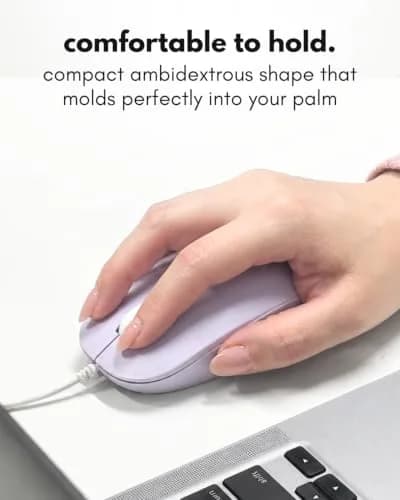 Macally Wired Mouse for Mac and PC - Dual USB C + A Plug - Ambidextrous 3 Button Optical Sensor, 1200 DPI, Purple thumbnail 4