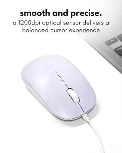 Macally Wired Mouse for Mac and PC - Dual USB C + A Plug - Ambidextrous 3 Button Optical Sensor, 1200 DPI, Purple thumbnail 5
