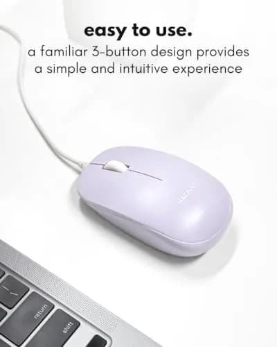 Macally Wired Mouse for Mac and PC - Dual USB C + A Plug - Ambidextrous 3 Button Optical Sensor, 1200 DPI, Purple thumbnail 2