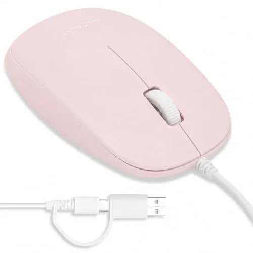 Macally Wired Mouse for Mac and PC - Dual USB C + A - Ambidextrous 3 Button, 1200 DPI, Pink | Simple, Reliable Control thumbnail 1