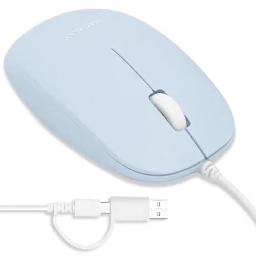 Macally Wired Mouse for Mac and PC - Dual USB C + A Plug - Ambidextrous 3 Button, 1200 DPI, Blue thumbnail 1